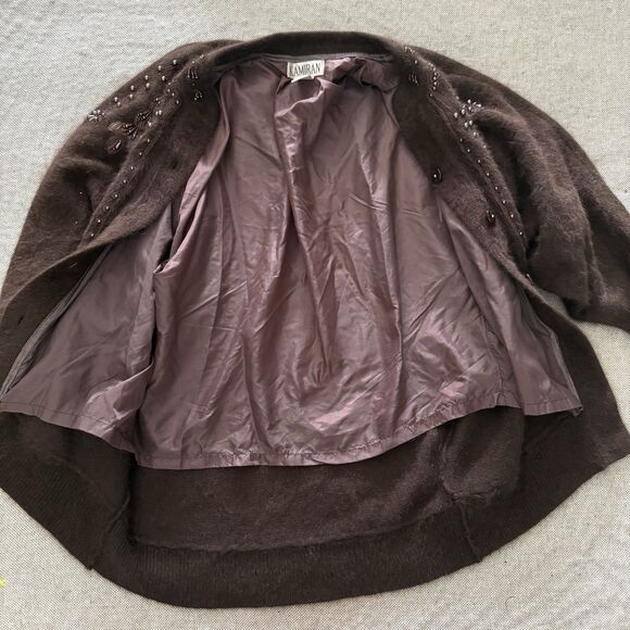 𝅺Vintage Angora Cardigan Sweater Medium Super Soft Fluffy Brown Womens Beaded - Picture 5 of 11
